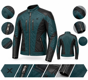 Veste de moto en cuir sur mesure OEM |   Noir, Teal, Marron, Bleu |   Fabricant OEM ODM |   Qualité de conception haut de gamme |   Vêtements de course | - Product Image 6