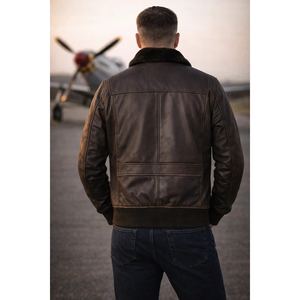 High Quality Vintage Style WW2 US <b>Pilot</b> Genuine Cow Leather Bomber <b>Jacket</b> High Quality Flight <b>Jacket</b> A-2 Style <b>Jacket</b> - Product Image 4