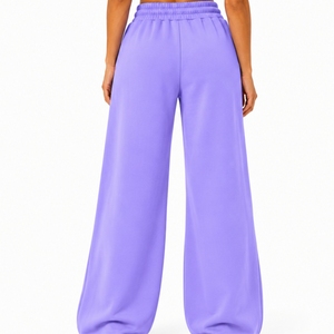 Pantalones deportivos de pierna ancha color lavanda para mujer, pantalones de algodón con forro polar, informales, holgados, con cordón, opciones de moda cómodas para el estilo de vida - Product Image 2