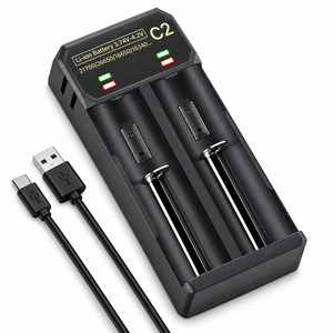 เครื่องชาร์จแบตเตอรี่ USB Type C Li-Ion NiMH สำหรับแบตเตอรี่ 21700 ZEROBEAM ช่องคู่ 1A x2 สำหรับแบตเตอรี่ 18650 26650 พร้อมไฟ LED - Product Image 1