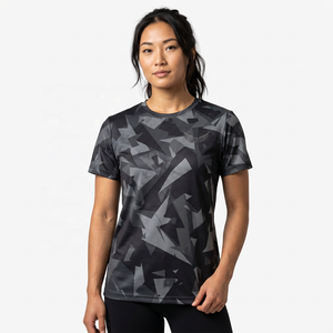 Men's Black <b>Geometric</b> Print Short Sleeve T-<b>Shirt</b> Quick Dry Sporty O-Neck Regular Fit 100% Polyester Knitted - Product Image 2