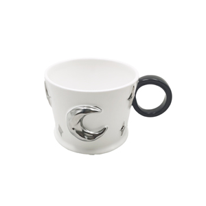Taza de Café de Cerámica con Diseño 3D de Luna y Estrella en Relieve, con Asa Negra, Personalizable al por Mayor - Product Image 1