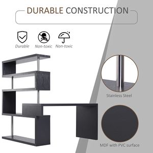 Scrivania Girevole Moderna a 5 Livelli a Forma di L con Struttura in Acciaio Inossidabile e Ripiani in MDF Nera - Product Image 5