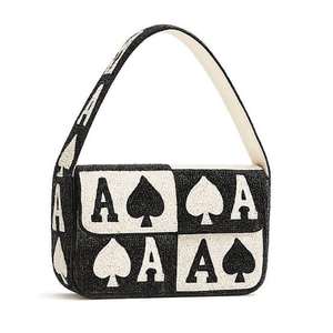 Bolso de hombro de moda con cuentas de reina de corazones, patrón de cartas de juego, bolso de solapa de tela, bolso de mano para mujer, para fiesta y noche - Product Image 4