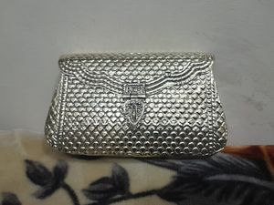 Traditional Handcrafted <b>Silver</b> Plated Metal <b>Clutch</b> With Intricate Embossed Floral Design And Matching Rigid Handle Wholesale - Product Image 6