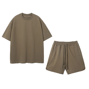 Ensemble 2 pièces décontracté été 2026 personnalisé en coton épais de haute qualité, t-shirt à manches courtes et short, pour hommes et femmes, OEM - Product Image 2