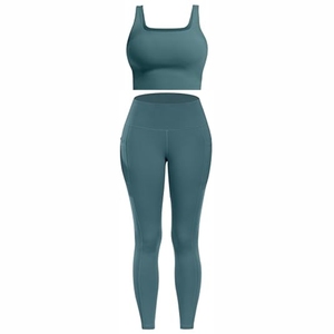 Seamless Yoga Set <b>Women</b> High Waist <b>Leggings</b> <b>Crop</b> Top Racerback Solid Color Activewear Sportwear Full Length Spandex Polyester - Product Image 1