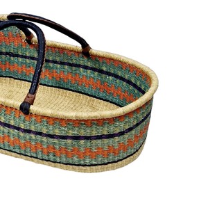 Eco-friendly multi-hued zigzag design with dark accented leather strap seagrass <b>changing</b> <b>basket</b> acting as rattan <b>changing</b> kid - Product Image 3
