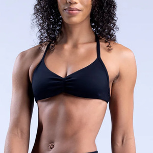 Sujetador deportivo halter sin costuras gris para mujer, con diseño cruzado en la parte delantera, color liso, para fitness y yoga - Product Image 2