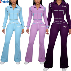 Top Selling Women <b>Tracksuits</b> Winter Fashion New Women's Jacket Pant Flare Pants Contrast Trim Zipper Matching Set for Streetwear - Product Image 4