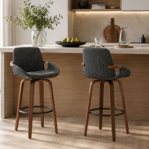 Mid Century Modern Bar <b>Stool</b> with Walnut Solid <b>Wood</b> Frame, Grey Linen Upholstered Counter Height Chair for Kitchen Island - Product Image 6