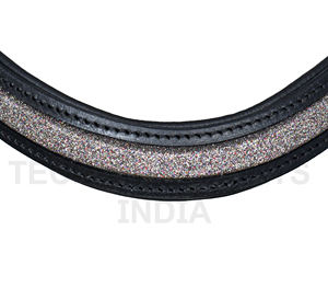 Bridon d'équitation en cuir anglais de qualité supérieure avec frontale à paillettes or rose et muserolle rembourrée pour le dressage et les concours d'hippique - Product Image 5