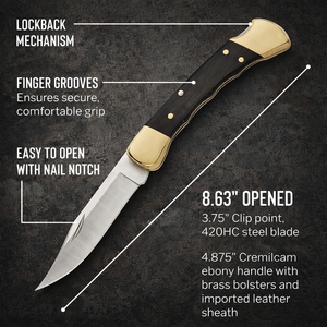 Couteau de poche pliant artisanal, lame en acier inoxydable, couteau à verrouillage, manche en bois d'ébène, outil de camping en plein air avec étui en cuir - Product Image 6