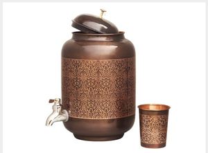 Copper-Treated Double Wall <b>Water</b> <b>Container</b> with Straw and Handle-Morning Drinking Solution Easy & Healthy Storage & Serving - Product Image 5