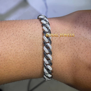 Bracelet en argent sterling 925, chaîne cubaine, moissanite taille brillant rond, bicolore, plaqué rhodium, bijoux - Product Image 3