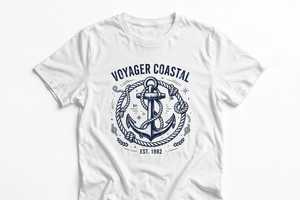 Camiseta de Jersey Blanca para Hombre, Corte Regular, Manga Corta, Cuello Redondo, Transpirable, con Estampado Gráfico de Letras de Ancla Vintage, Estilo Casual - Product Image 3