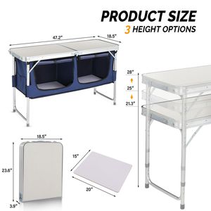 Tavolo da Campeggio Pieghevole in Metallo Resistente da 120 cm con Vano Portaoggetti per Picnic e Spiaggia - Product Image 3