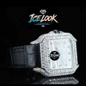 นาฬิกาข้อมือผู้ชายทรงสี่เหลี่ยมแบบ Iced Out ตัวเรือนสแตนเลส หน้าปัดคริสตัล สไตล์ฮิปฮอปสุดหรู - Product Image 3