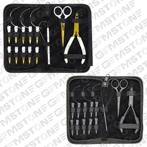 Kit d'outils d'extensions de cheveux réutilisables durables or blanc/noir mat pinces en acier inoxydable Micro anneaux boucle aiguilles pinces à cheveux - Product Image 5