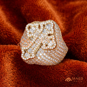 Custom 18kt Gold Plated Men's Iced Out <b>Cross</b> <b>Ring</b> 925 Sterling <b>Silver</b> VVS Moissanite Baguette Diamond Cluster Religious Hip Hop - Product Image 3