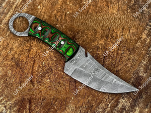 มีดเหล็กดามัสกัสแบบเต็มด้าม คุณภาพสูง ปลายใบมีดแบบคลิปพอยต์ มีรูสำหรับนิ้ว ทำด้วยมือ สำหรับล่าสัตว์ ตั้งแคมป์ พกพาอเนกประสงค์ OEM/ODM DIY-Pakka - Product Image 3