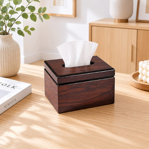 Boîte à mouchoirs carrée en bois de noyer, design carré brun foncé, sur pied, pour la maison, le bureau ou le bureau de travail, faite à la main - Product Image 5