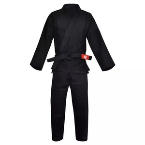 Uniforme de Karate Negro para Adultos Unisex, 100% Algodón, Duradero, Corte Regular, Ropa de Artes Marciales con Parche de Logotipo Rojo - Product Image 1