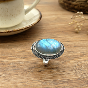 Natural Oval Labradorite Statement <b>Cocktail</b> <b>Ring</b> 925 Sterling Silver Handmade Boho Artisan Rose <b>Gold</b> & Yellow <b>Gold</b> Plated - Product Image 6