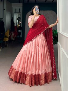 TENNECY Traditional Zari Weaving Work Women's Wedding Diwali Blouse Cotton Silk Lehe Quick Dry Wrinkle Free Gujarat All Seasons - Product Image 1