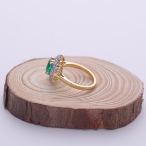 IGI Certified Round Cut Emerald Sunburst Halo Diamond Ring in <b>Solid</b> 925 Sterling <b>Silver</b> - Product Image 2