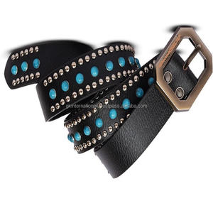 Ceinture décontractée en cuir pour hommes avec rivets personnalisés décoratifs faits à la main avec boucle en laiton massif commande en gros acceptée - Product Image 6