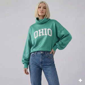 Women's Winter Printed Oversized Mockneck <b>Top</b> with Relaxed Volume Premium Soft Knit and Contemporary Everyday Front Style - Product Image 1