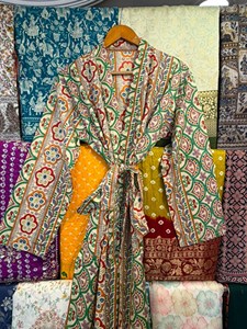 Handmade Cotton Kimono <b>Robe</b> | Floral Print Kaftan Dress, Boho Lounge Wear - Product Image 2