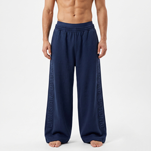 Customized Embossed Side Printed Wide Leg Sweatpants Men Winter Wear Loose Fit Heavyweight <b>Trouser</b> <b>Elastic</b> <b>Waist</b> Cotton Pants - Product Image 1