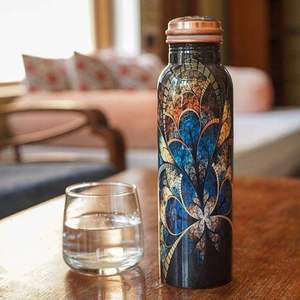 Bouteille d'eau en cuivre à motif floral mandala, impression artistique ethnique, gourde décorative en métal, conception personnalisée OEM ODM, export en gros - Product Image 6