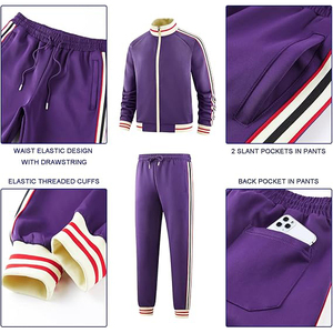 Conjunto Deportivo Morado, Chaqueta con Cierre Completo, Pantalones a Juego, Bolsillos Laterales, Cintura Elástica, Estilo Deportivo, Ropa de Otoño - Product Image 4