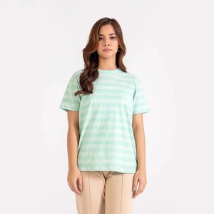 <b>Women's</b> Striped Cotton T-Shirt Crew Neck Short Sleeve Loose Fit Casual Summer Top Breathable Knitted Fabric - Product Image 4