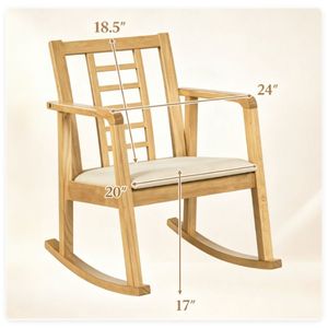 Fauteuil à bascule ergonomique en bois massif, robuste, pour intérieur, avec dossier respirant en forme d'échelle, chaise de relaxation naturelle - Product Image 5