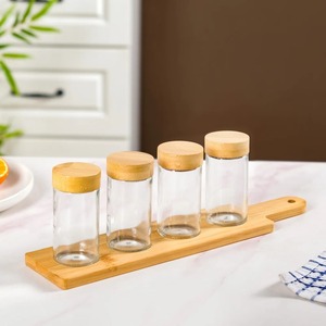 Kitchen Storage Minimalist Design for Herbs <b>Spices</b> Wooden Lids Glass Containers Airtight Glass Storage <b>Jars</b> with tray kitchen - Product Image 5