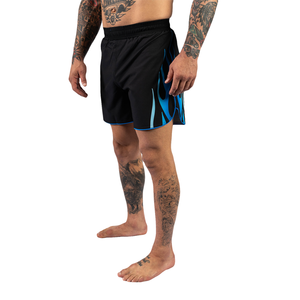 Black MMA Fight <b>Shorts</b> 100% Polyester Drawstring Mid Waist <b>Woven</b> Fabric Breathable Elastic Waist Flame Print Training <b>Shorts</b> - Product Image 4