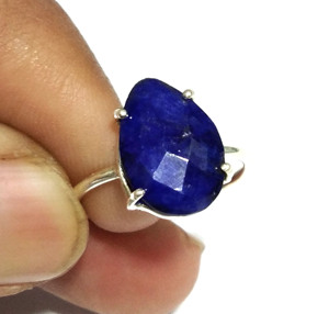 Bague de mariage vintage en argent sterling 925 avec saphir bleu naturel taille poire serti à griffes, bijou artisanal de caractère - Product Image 1