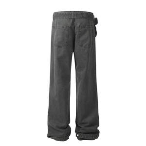 Pantalones Vaqueros Anchos de Cintura Alta para Hombre, Estilo Casual de Algodón Tejido, con Cinturón, para Otoño - Product Image 2