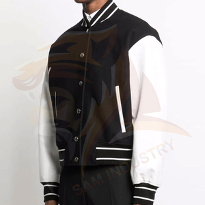 Chaqueta Varsity de Cuero PU Personalizada para Hombre, Estilo Urbano con Letras Bordadas, Nueva Colección - Product Image 4