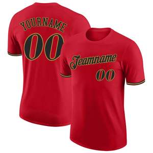 T-shirt de sport personnalisé pour équipe, rouge, avec nom d'équipe sur le devant et numéro de joueur au dos, fabricant de vêtements en gros - Product Image 1