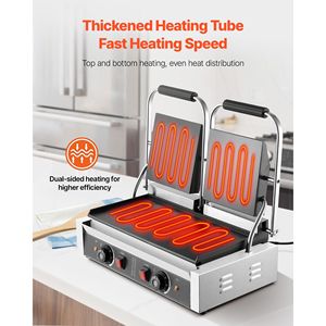 Griglia Elettrica Commerciale per Panini 3600W in Acciaio Inox, Doppia Piastra per Sandwich con Controllo della Temperatura, Attrezzatura da Cucina Professionale - Product Image 2