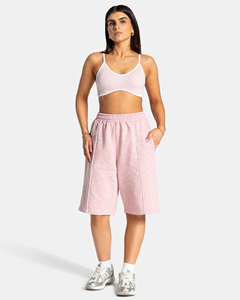 Shorts Bermuda roses pour femmes avec doublure contrastée, poches, taille élastique, tissu respirant et doux de haute qualité, shorts décontractés - Product Image 5