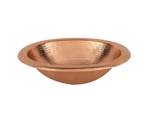 Lavabo Ovalado de Cobre Puro de 18 Pulgadas con Borde, Martillado a Mano, para Baño o Cocina - Product Image 1