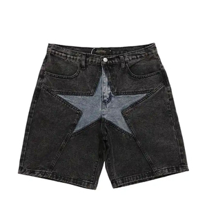 Manufacturer Custom 100% Cotton Casual Double Knee Distressed Vintage Acid Wash Baggy Rhinestone Jorts Denim <b>Jeans</b> Shorts <b>Men</b> - Product Image 1