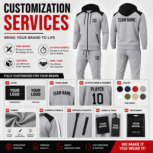 Custom Streetwear Style <b>Zip</b> Up <b>Hooded</b> Tracksuit Premium Casual Jogger Set OEM ODM Private Label Factory - Product Image 4