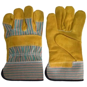 Heavy Duty Anti-abrasion Cowhide Split Leather Comfort Fit & <b>Strip</b> Cotton <b>Fabric</b> Back Safety Protective Industrial Work Gloves - Product Image 1